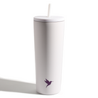 Dark purple Plum Deluxe Tea hot and cold tumbler with lid, designed for hot and iced teas, featuring a sleek, insulated design.