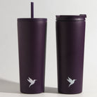 Dark purple Plum Deluxe Tea hot and cold tumbler with lid, designed for hot and iced tea on the go.
