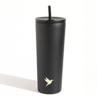 Dark purple Plum Deluxe Tea hot and cold tumbler with lid, designed for hot and iced tea on the go.