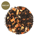 Decaf Comfort Blend Black Tea by Plum Deluxe featuring orange and cinnamon flavors in a loose leaf tea image.