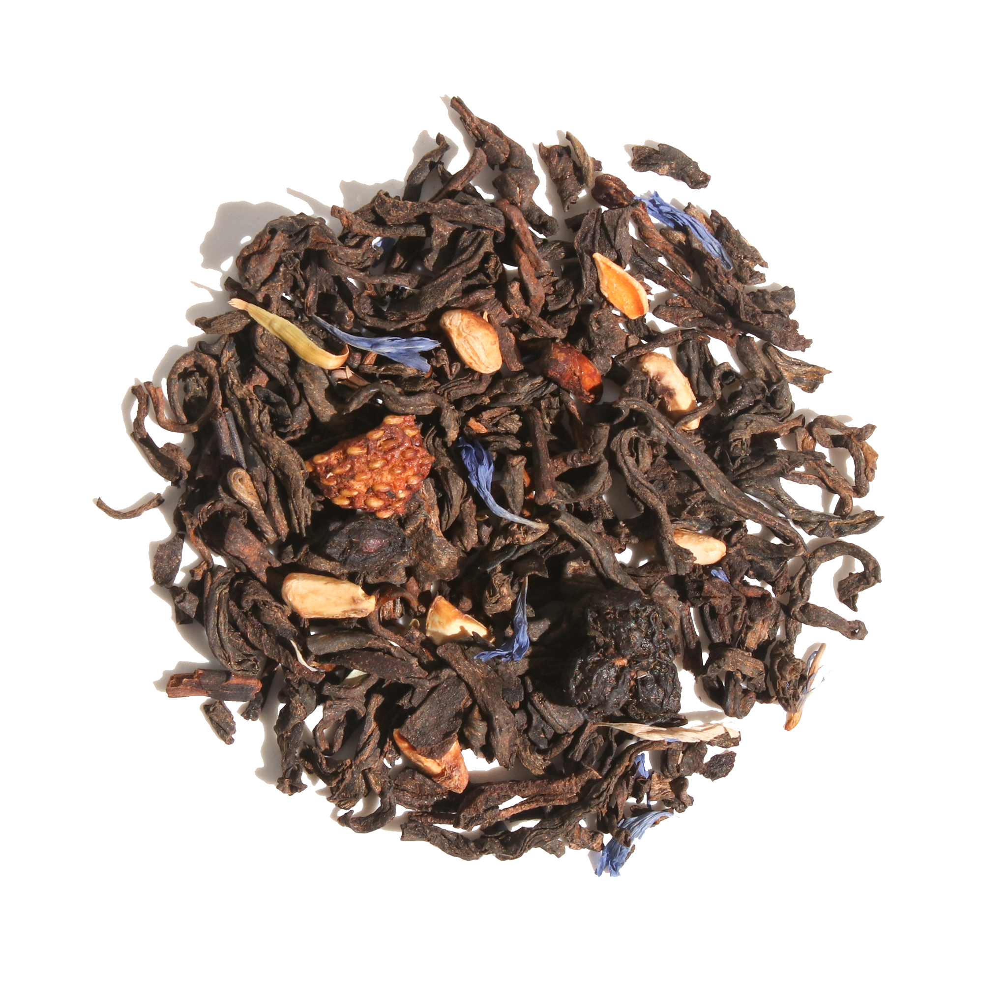Bag of Plum Deluxe Forest Berry Puerh Tea with strawberry, blueberry, and raspberry flavor notes.