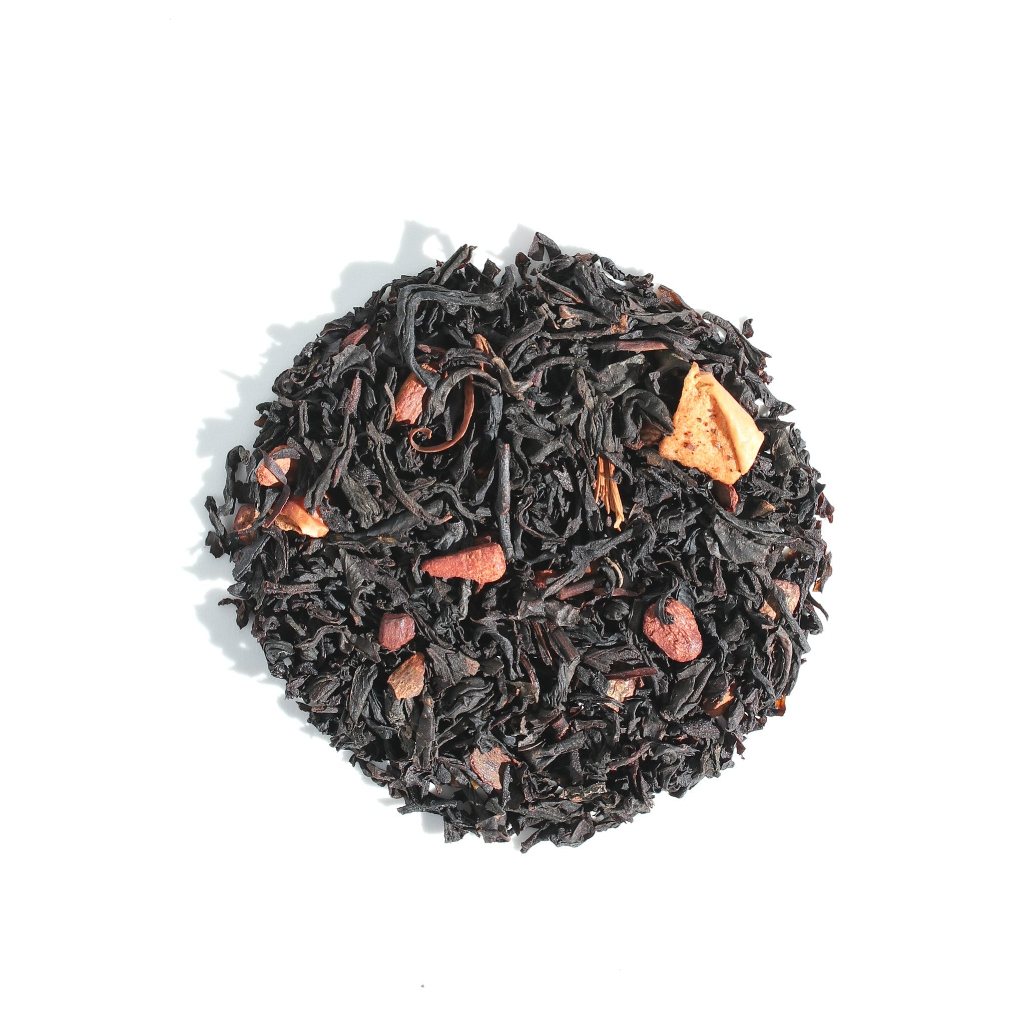 Plum Deluxe Hazelnut Coffee Cake Black Tea with hazelnut, apple, and cinnamon flavors in a tea bag.