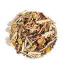 Night Cap Herbal Tea by Plum Deluxe featuring valerian root and peppermint in a tea bag on a cozy table setting.