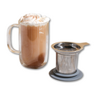 Plum Deluxe Tea perfect tea mug with infuser and lid, ceramic cup for brewing loose leaf tea with a stainless steel infuser.