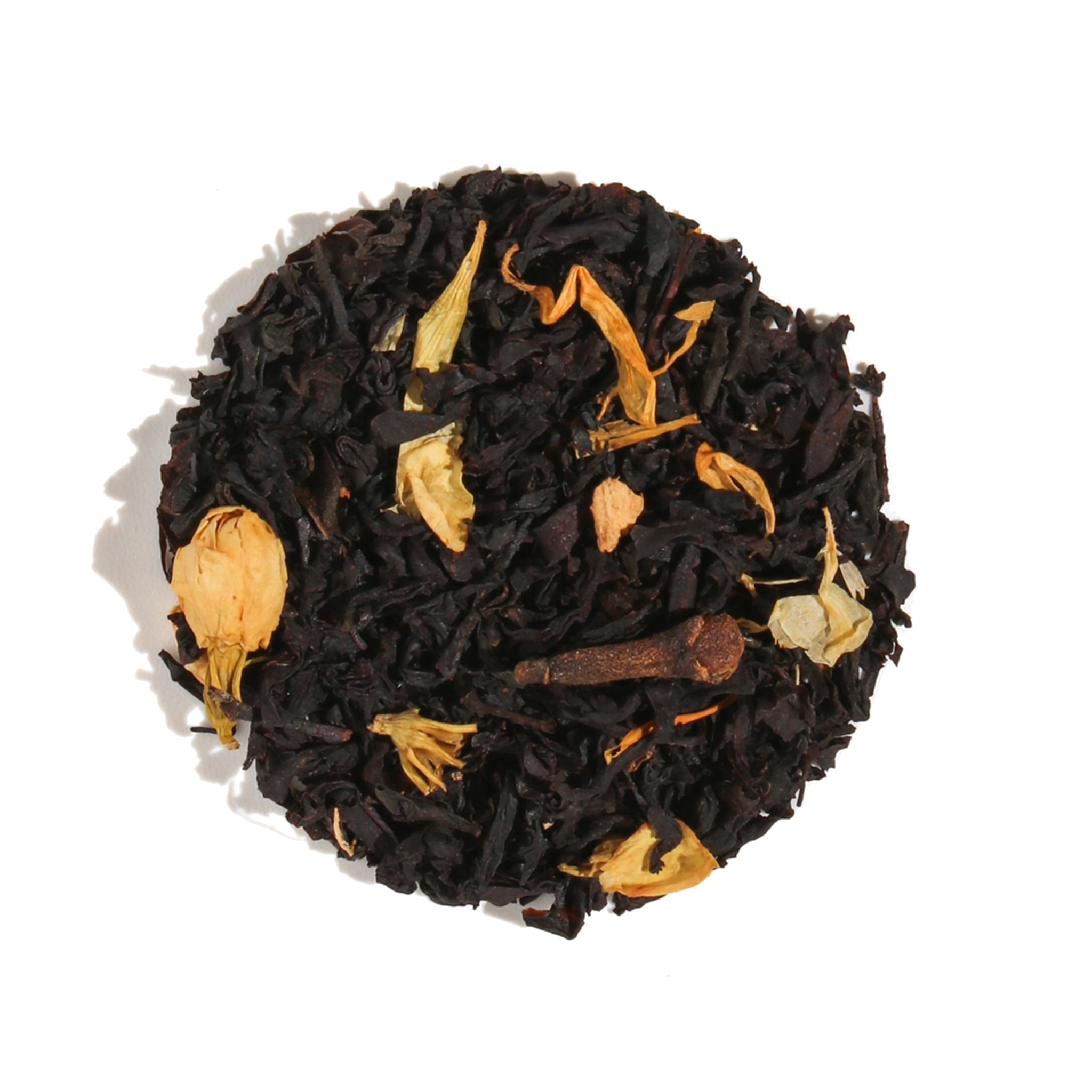 Cup of Pumpkin Spice Brulee Oolong Tea by Plum Deluxe Tea with a warm, inviting aroma and rich orange hue.