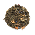 Queen's Blend Green Tea with Lemon Crème Earl Grey from Plum Deluxe, showing loose green tea leaves with lemon and bergamot flavoring.