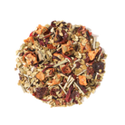 Cup of Raspberry Revitalizer Lemon Mate Tea by Plum Deluxe, showcasing vibrant tea with fresh raspberry and lemon slices.