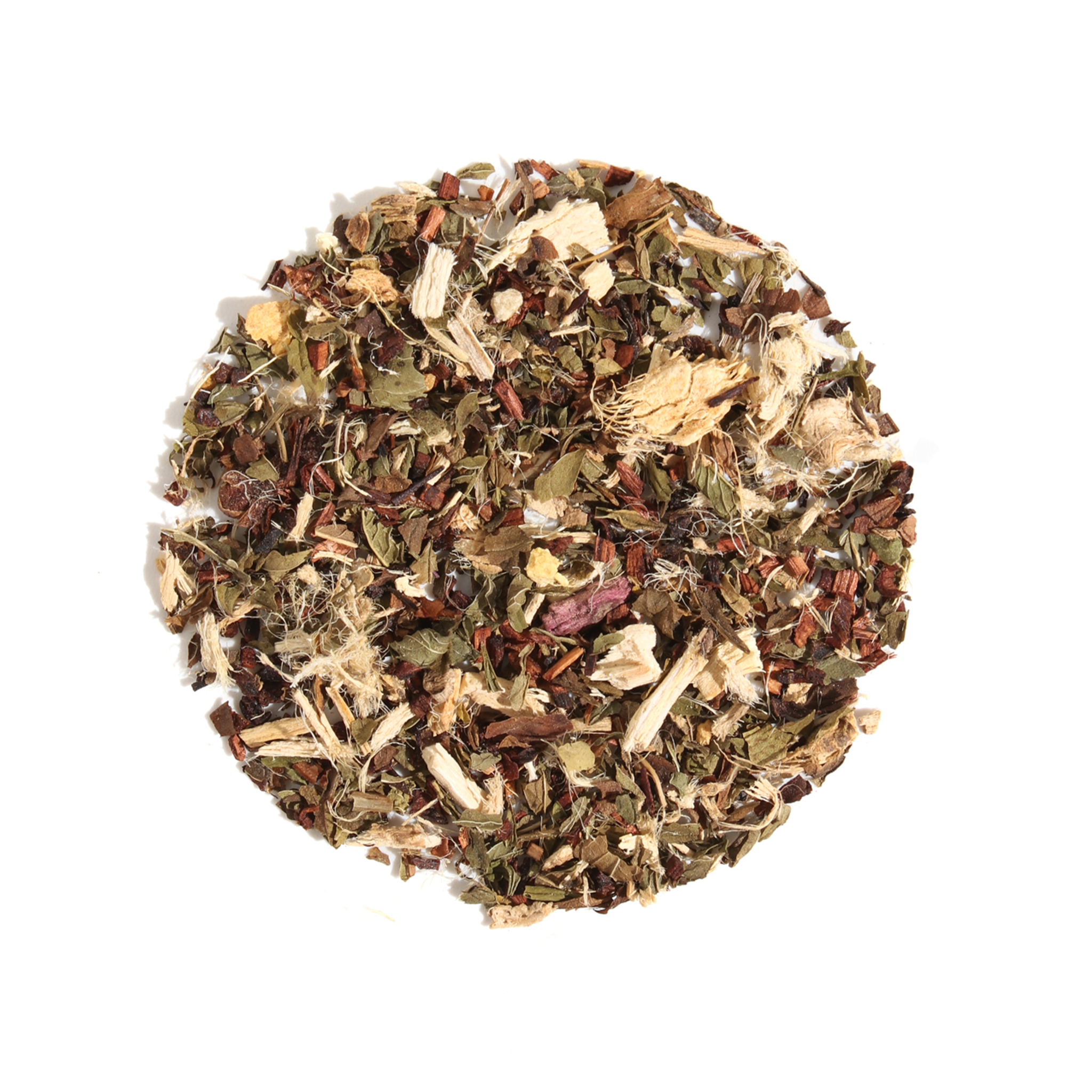 Plum Deluxe peppermint spearmint after dinner mint tea in a clear glass cup with fresh mint leaves.