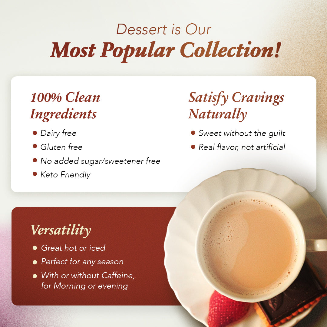 White Chocolate Peppermint Herbal Tea by Plum Deluxe, showing a steaming cup of herbal tea with white chocolate and peppermint flavors.