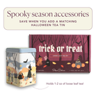 Halloween Trick or Treat Sampler Box by Plum Deluxe Tea featuring 7 exclusive tea blends in a festive packaging.