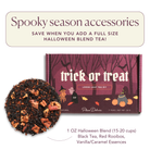 Halloween Trick or Treat Sampler Box from Plum Deluxe Tea featuring 7 exclusive blend tea samples in a festive package.