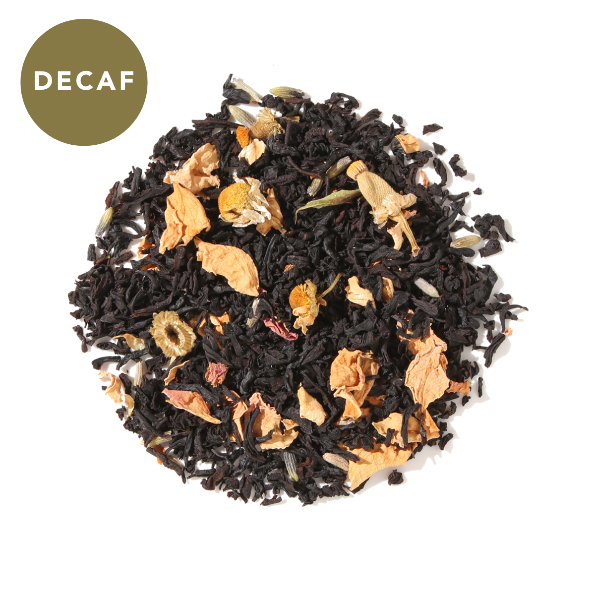 Cup of Plum Deluxe Reading Nook Tea blend with rose, lavender, and chamomile flowers in a cozy setting