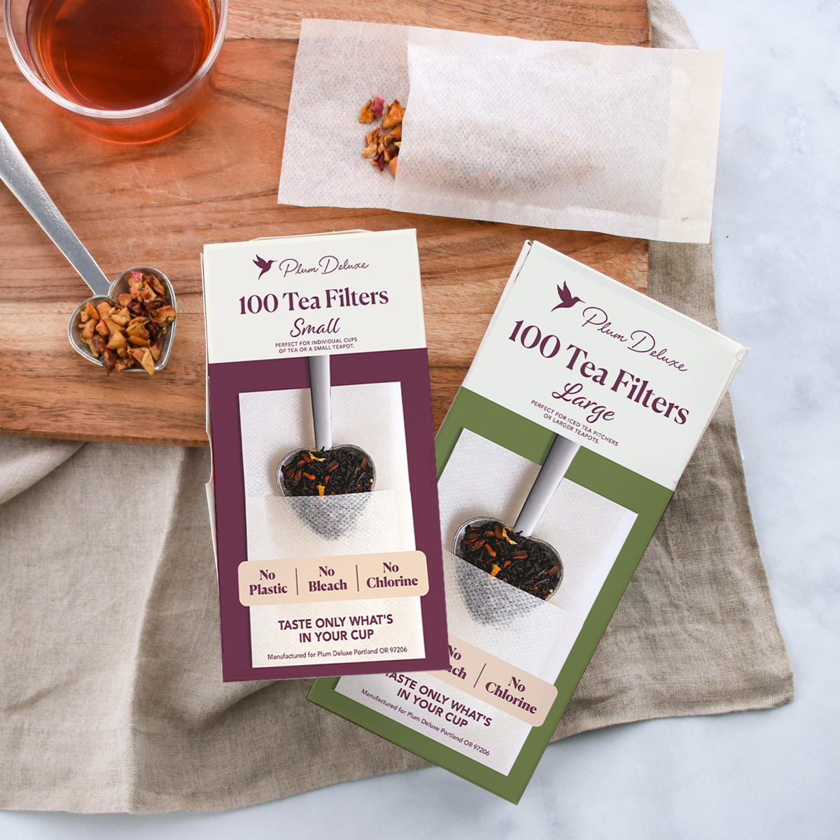 Small Plum Deluxe Tea loose leaf tea filter bags for 1-2 teaspoons of tea, ideal for brewing fresh loose leaf tea.