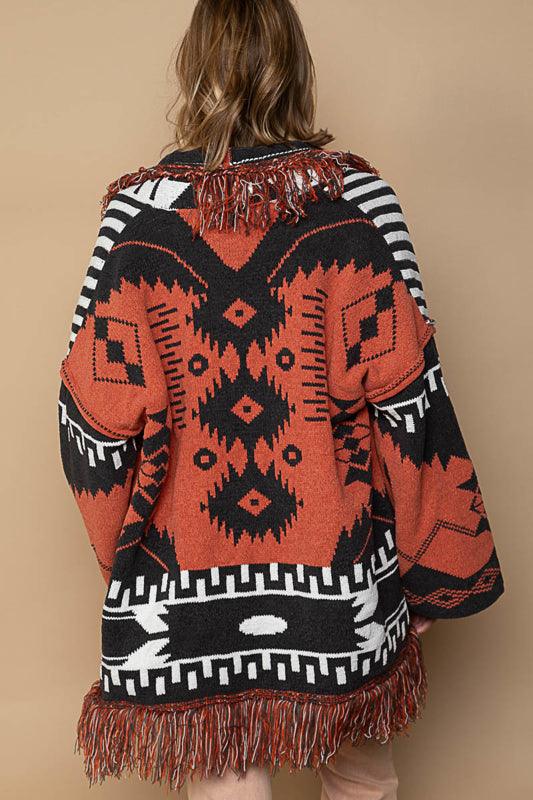 POL Aztec Tribal Black & Brick Cardigan Sweater - Practical Magic Store