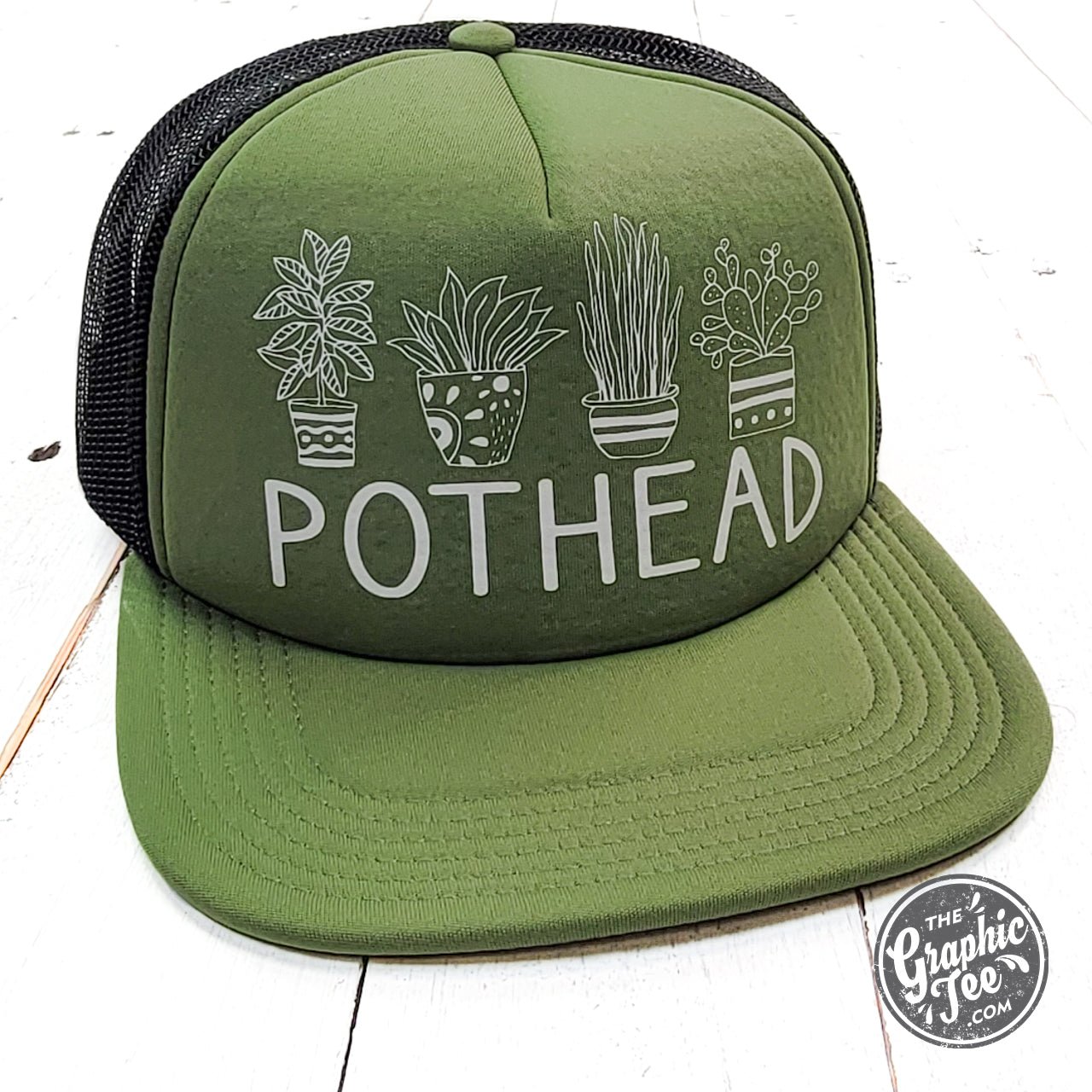 Pothead Foam Trucker Cap by The Graphic Tee featuring a mesh back and adjustable strap, casual headwear for everyday wear.
