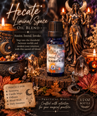 Practical Magic Store Hecate Liminal Space Enchanted Body Oil blend in a dark glass bottle with a black cap and mystical labeling.