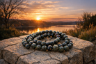 Faceted Dragon Blood Jasper bracelet with 8mm beads, featuring rich red and brown gemstone stones, handmade jewelry design.