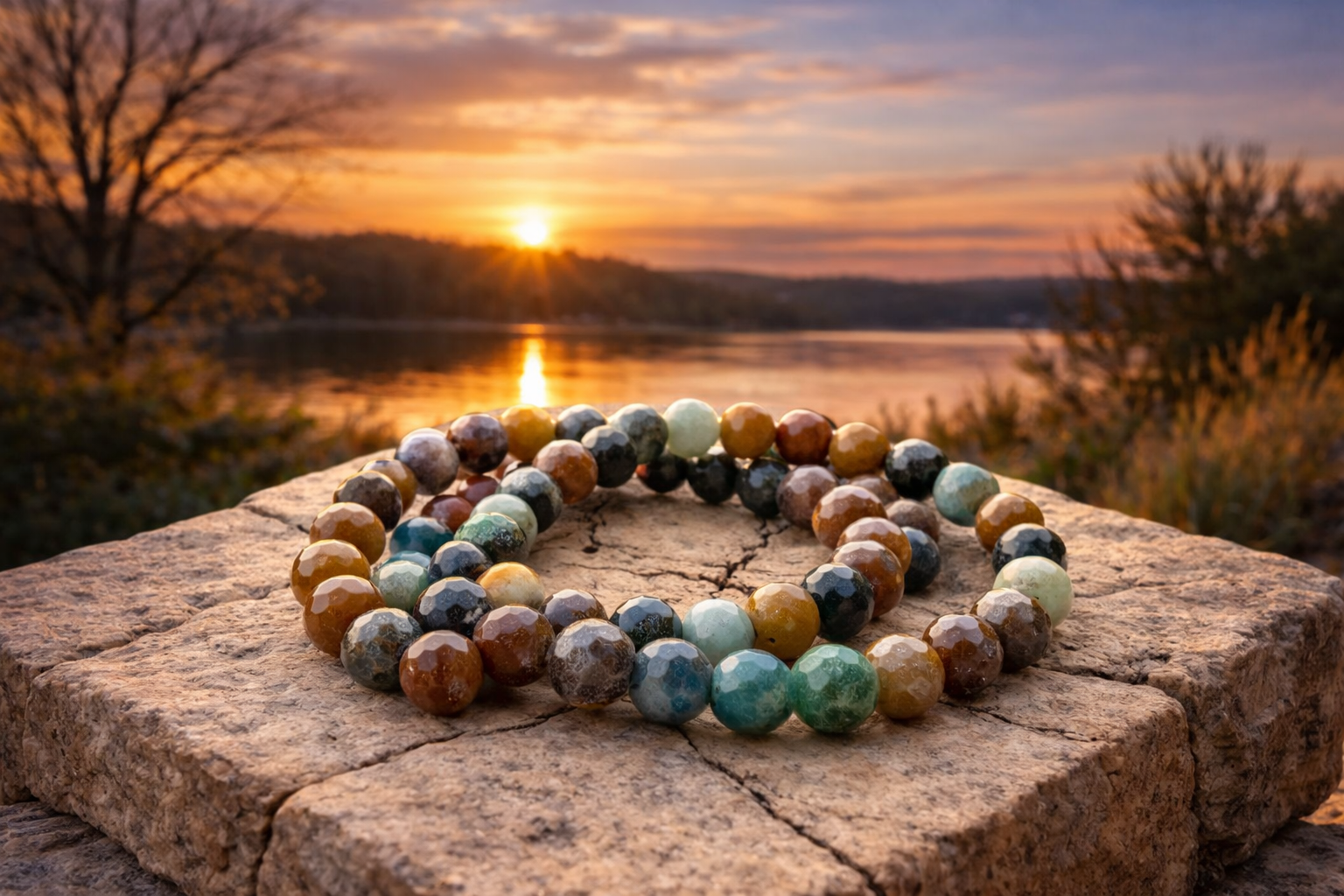 Ocean Jasper faceted bracelet with 8mm beads, featuring natural stone details, from Practical Magic Store.