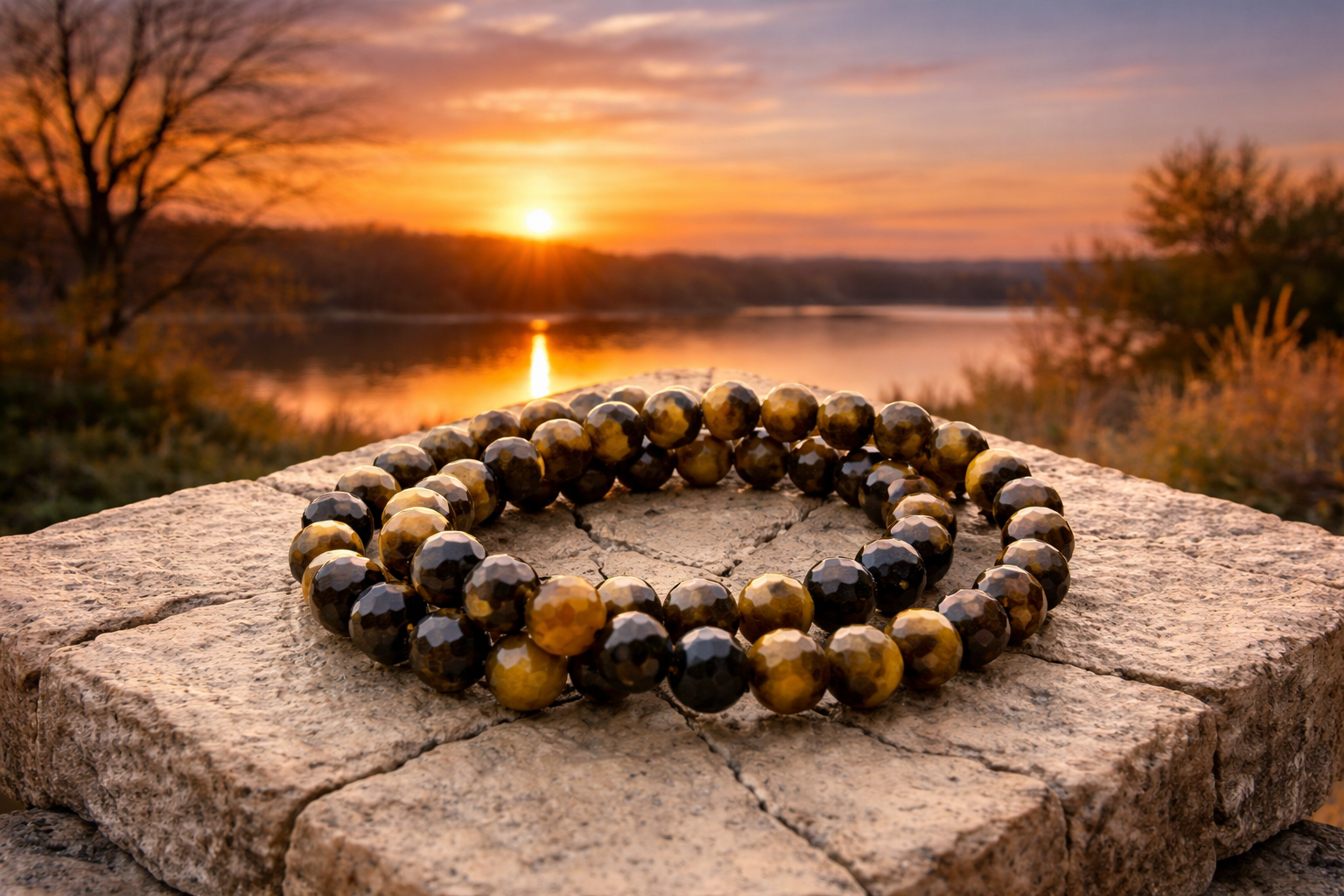 Faceted Tiger Eye bracelet with 8mm beads, featuring natural gemstone stones, ideal for stylish jewelry and accessories.