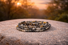 4mm faceted natural Bumblebee Jasper crystal stone energy bracelet with black elastic band, showcasing vibrant yellow, orange, and black hues.
