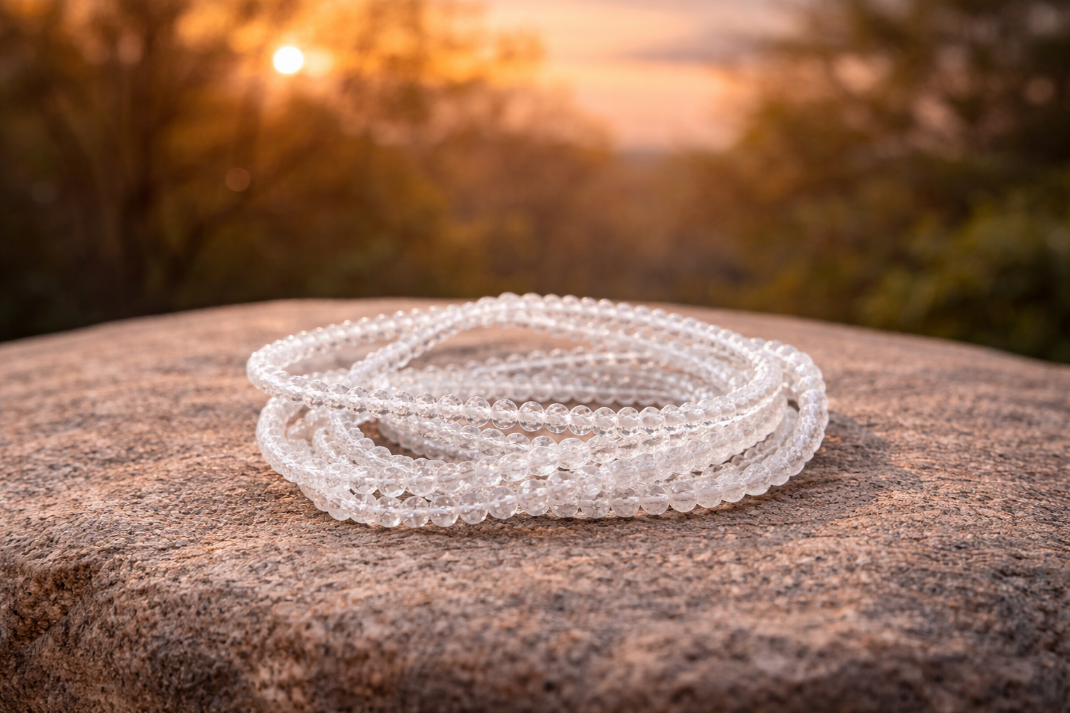 4mm faceted natural clear quartz crystal energy bracelet from Practical Magic Store, showcasing sparkling transparent stones.