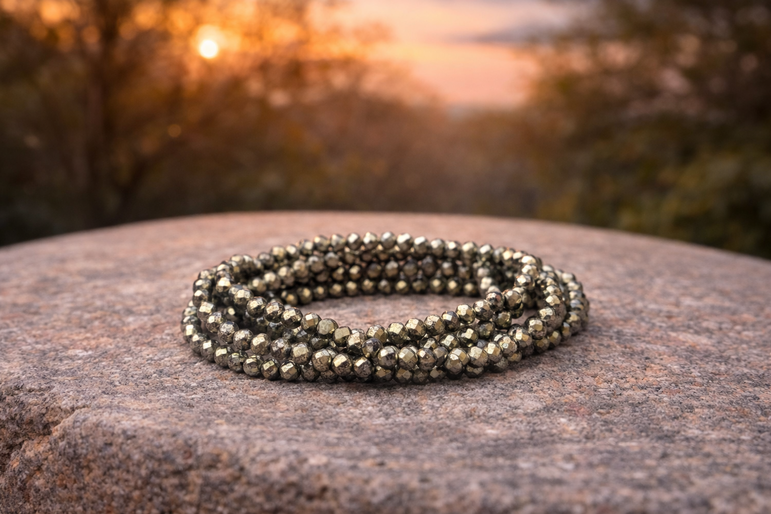 4mm faceted natural pyrite crystal stone energy bracelet with metallic luster and elastic band, designed for energy and style.