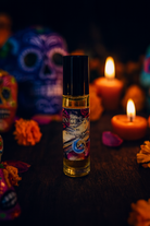 Bottle of Ancestors Perfume from Practical Magic Store with elegant packaging and a dark, mystical design.