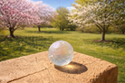 Aura Quartz Moon Sphere from Practical Magic Store, showcasing a luminous, iridescent crystal ball with a moon shape for decorative or healing use.