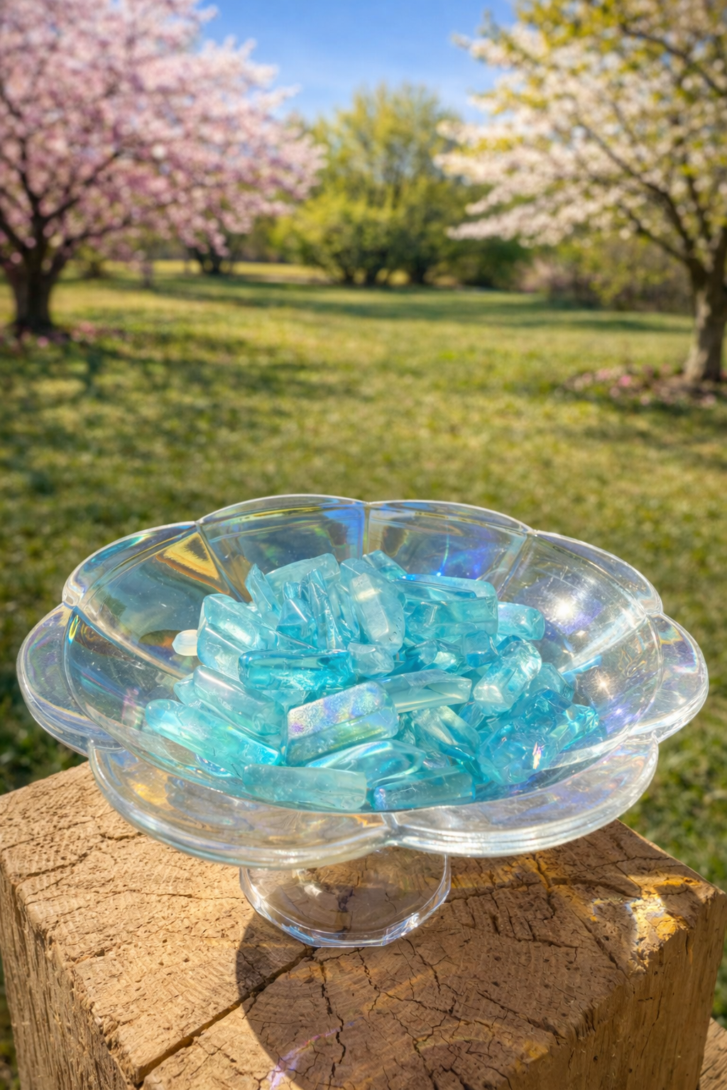Blue Aqua Aura Quartz points from Practical Magic Store, showcasing vibrant blue crystal clusters and natural quartz formations.
