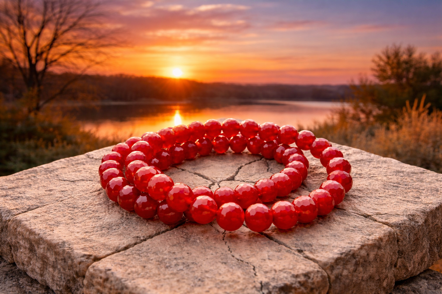 Faceted 8 mm carnelian bracelet with natural orange-red stones, showcasing a stylish and polished jewelry piece.