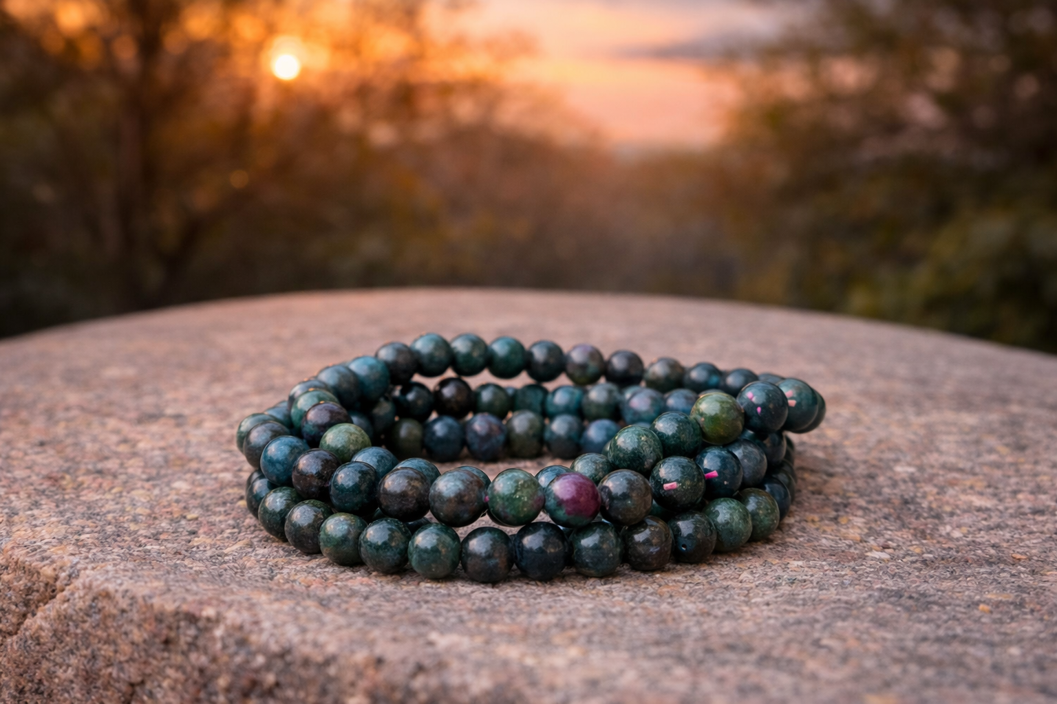 Natural blue ruby crystal stone energy bracelet with vibrant blue stones and silver accents, designed for positive energy and style.