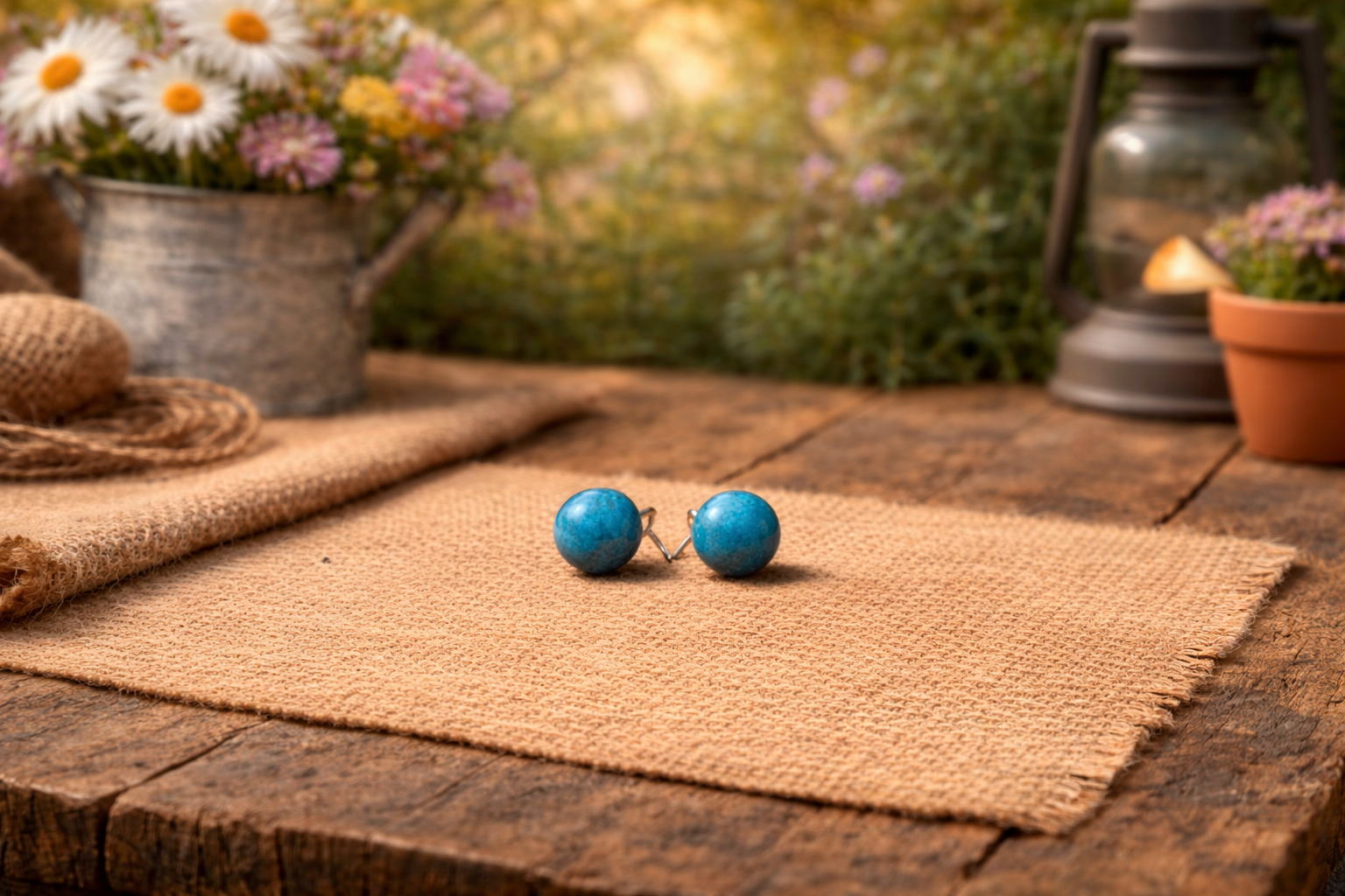 Blue Apatite natural stone earrings with sterling silver studs, featuring crystal energy design by Practical Magic Store.