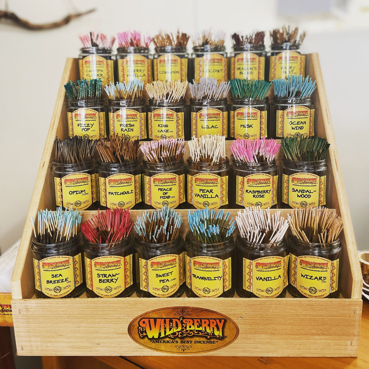 Practical Magic Store Wildberry Incense Shorties with colorful packaging and multiple incense sticks displayed.