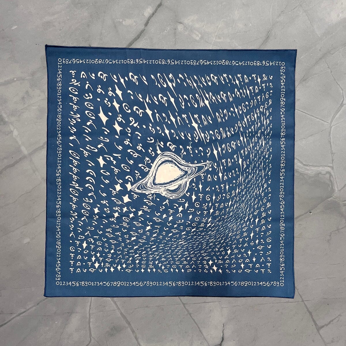 Cerulean altar cloth by Prisma Visions with intricate patterns, draped over an altar for spiritual or ceremonial use.
