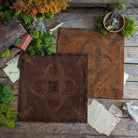 Green Glyphs Casting Cloth altar cloth by Prisma Visions with intricate green glyph patterns on fabric.