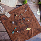 Green Glyphs Casting Cloth altar cloth by Prisma Visions with intricate green glyph designs for spiritual rituals and altar decoration.
