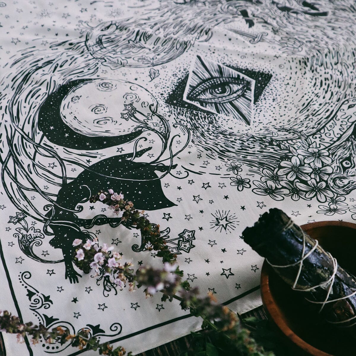 Prisma Visions silk altar cloth featuring intricate patterns and vibrant colors, designed as a decorative spiritual textile.