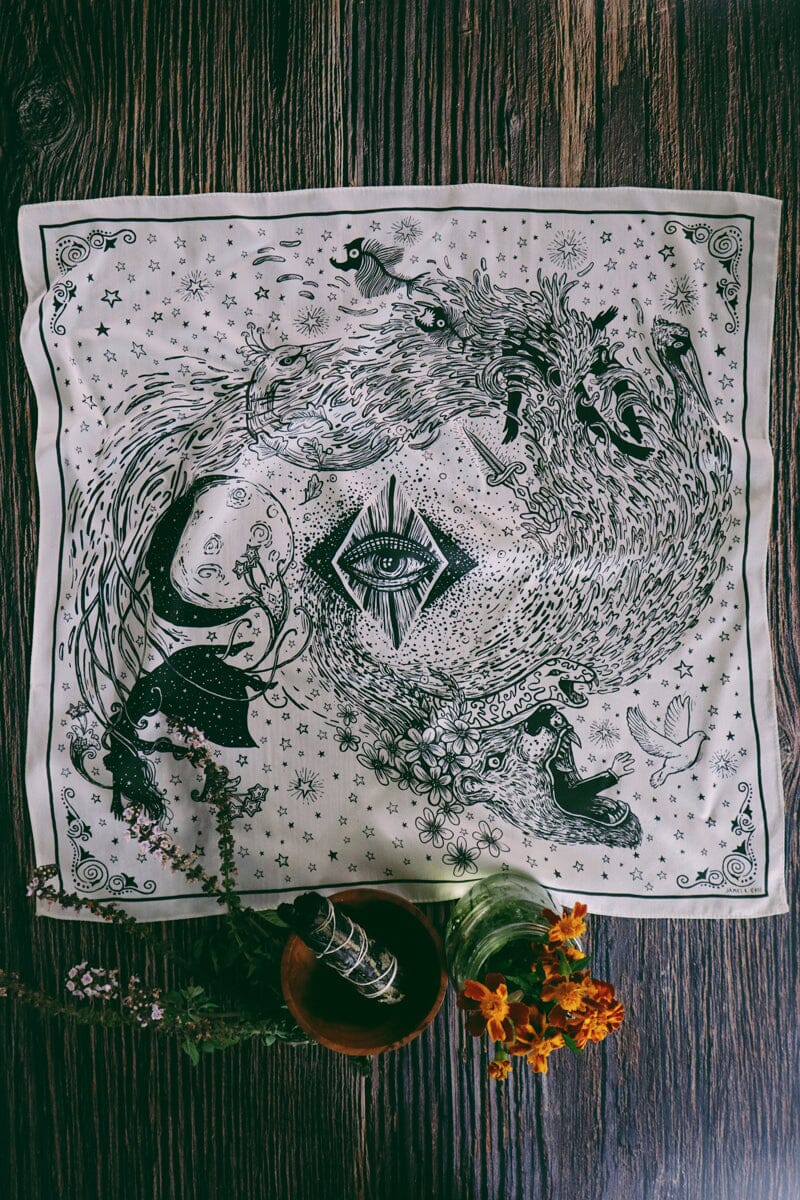 Prisma Visions silk altar cloth featuring intricate patterns and vibrant colors, designed as a decorative spiritual accessory.