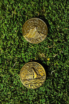Prisma Visions Coin of Decisions, a round metal coin with detailed engravings, used for decision-making or as a collectible.