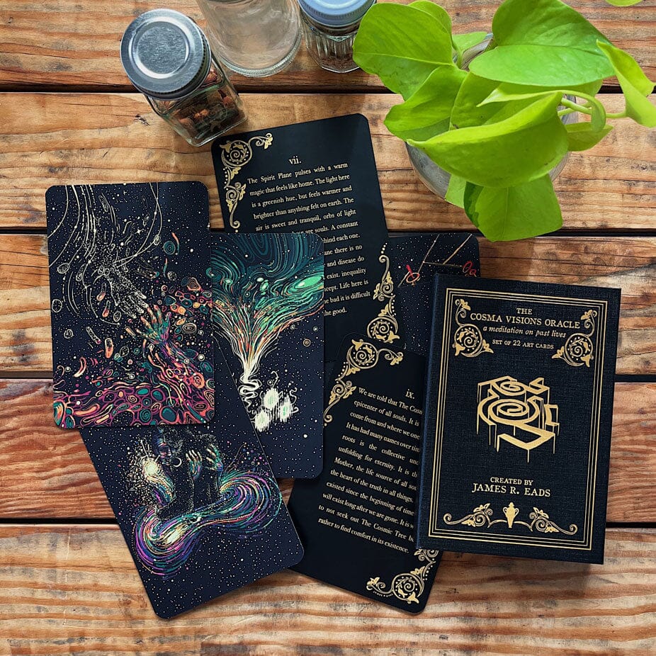 Prisma Visions Cosma Visions art deck featuring colorful, detailed fantasy illustrations on the card backs and fronts.