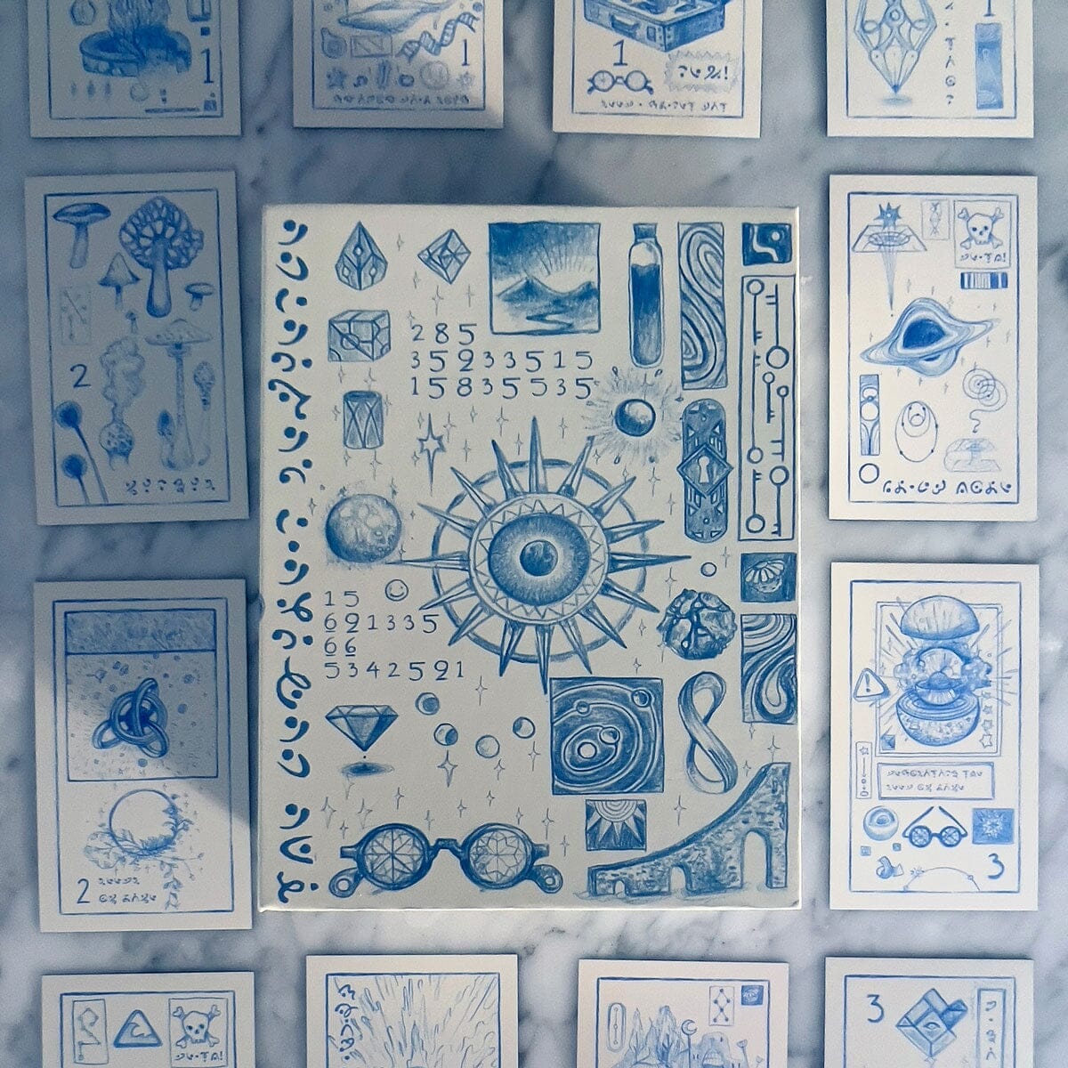 Prisma Visions The Cerulean Sequence deck featuring vibrant, artistic tarot card designs in a colorful, artistic deck.