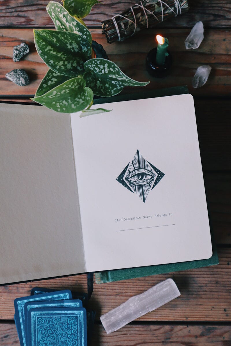 Prisma Visions Divination Diary journal with mystical cover design and lined pages for daily reflections and tarot readings.
