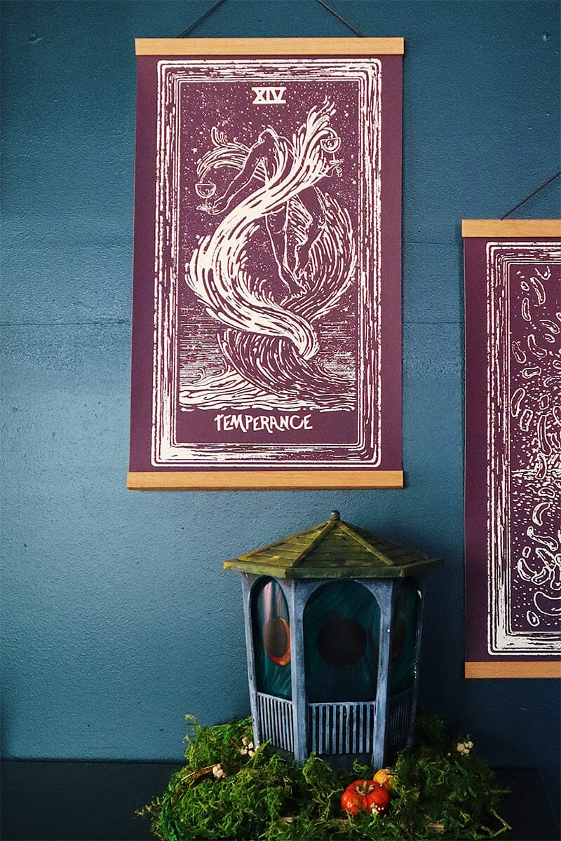 Cream-colored Prisma Visions Temperance Light Visions Tarot print, 12x20 inches, featuring detailed tarot card artwork.