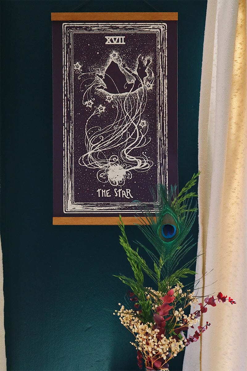 Cream-colored Prisma Visions tarot print titled The Star featuring celestial imagery, measuring 12x20 inches.