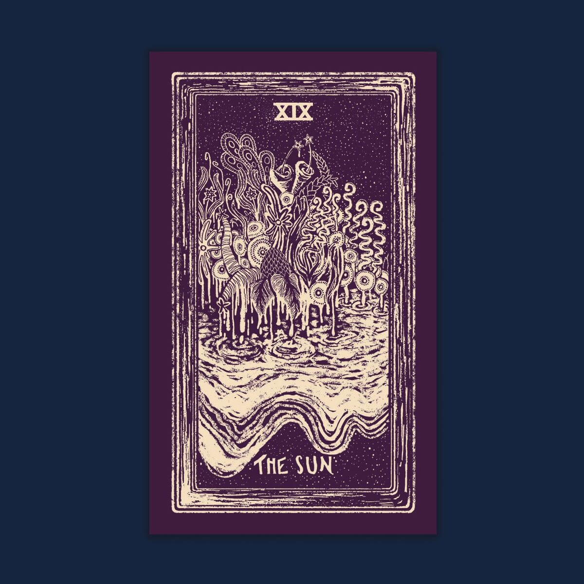 Cream-colored Prisma Visions The Sun Light Visions Tarot print, 12x20 inches, featuring vibrant tarot card artwork.