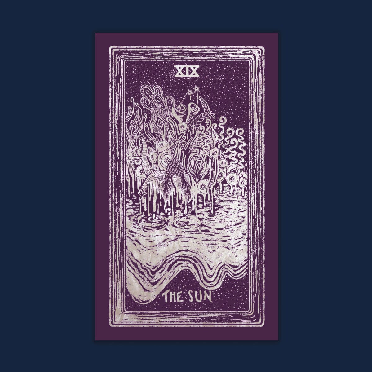 Cream-colored Prisma Visions "The Sun" Light Visions Tarot print, 12x20 inches, featuring vibrant tarot-inspired artwork.