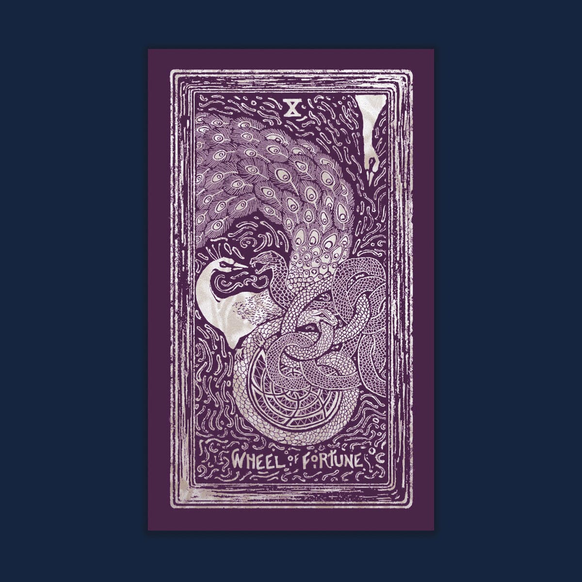 Cream-colored Prisma Visions Wheel of Fortune tarot print with intricate light visions design, 12x20 inches, print-only artwork.