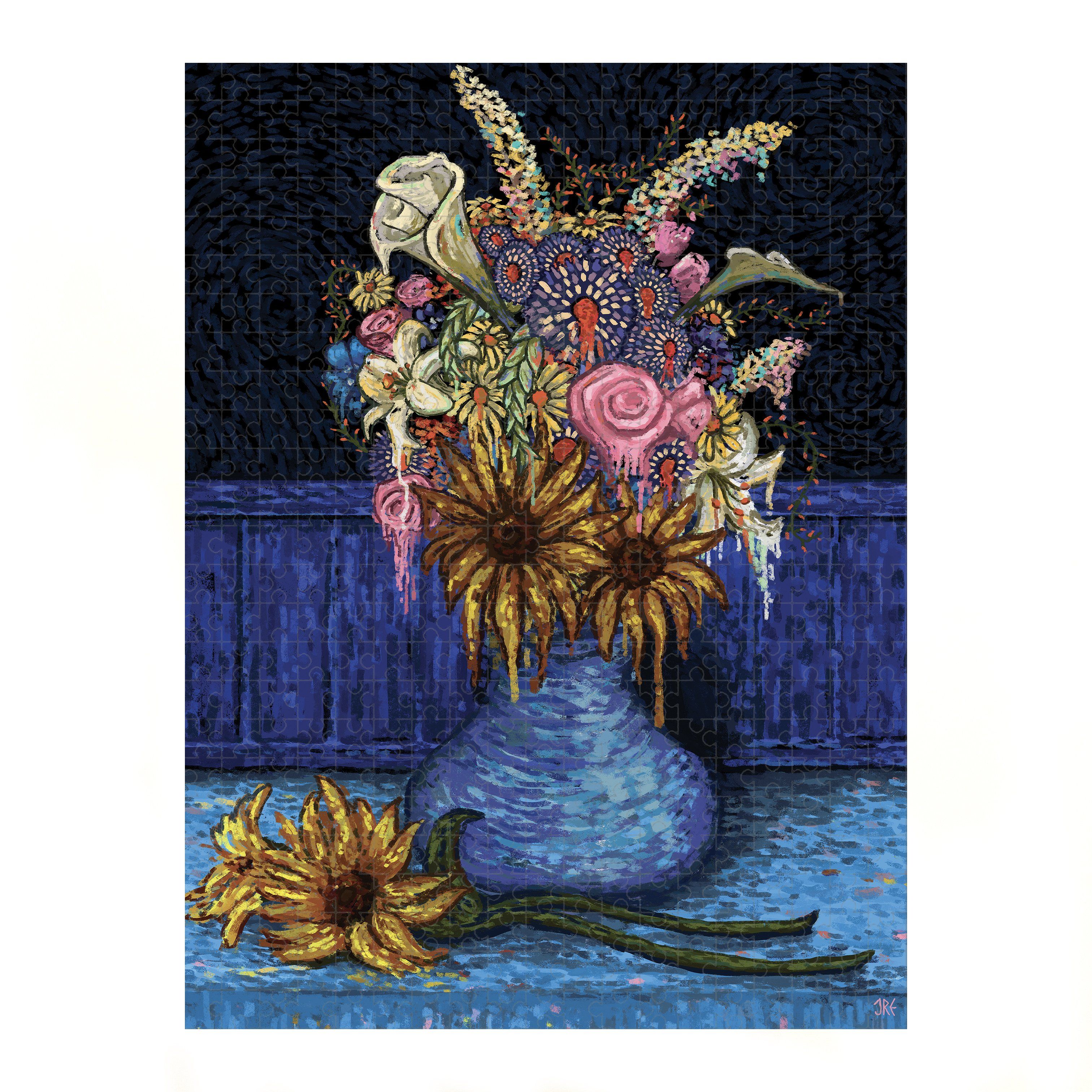 Colorful Flowers for Vincent jigsaw puzzle by Prisma Visions featuring vibrant floral artwork and intricate puzzle pieces.