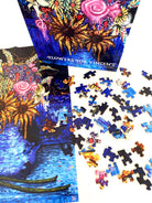 Prisma Visions Flowers for Vincent jigsaw puzzle featuring vibrant floral artwork and colorful puzzle pieces.