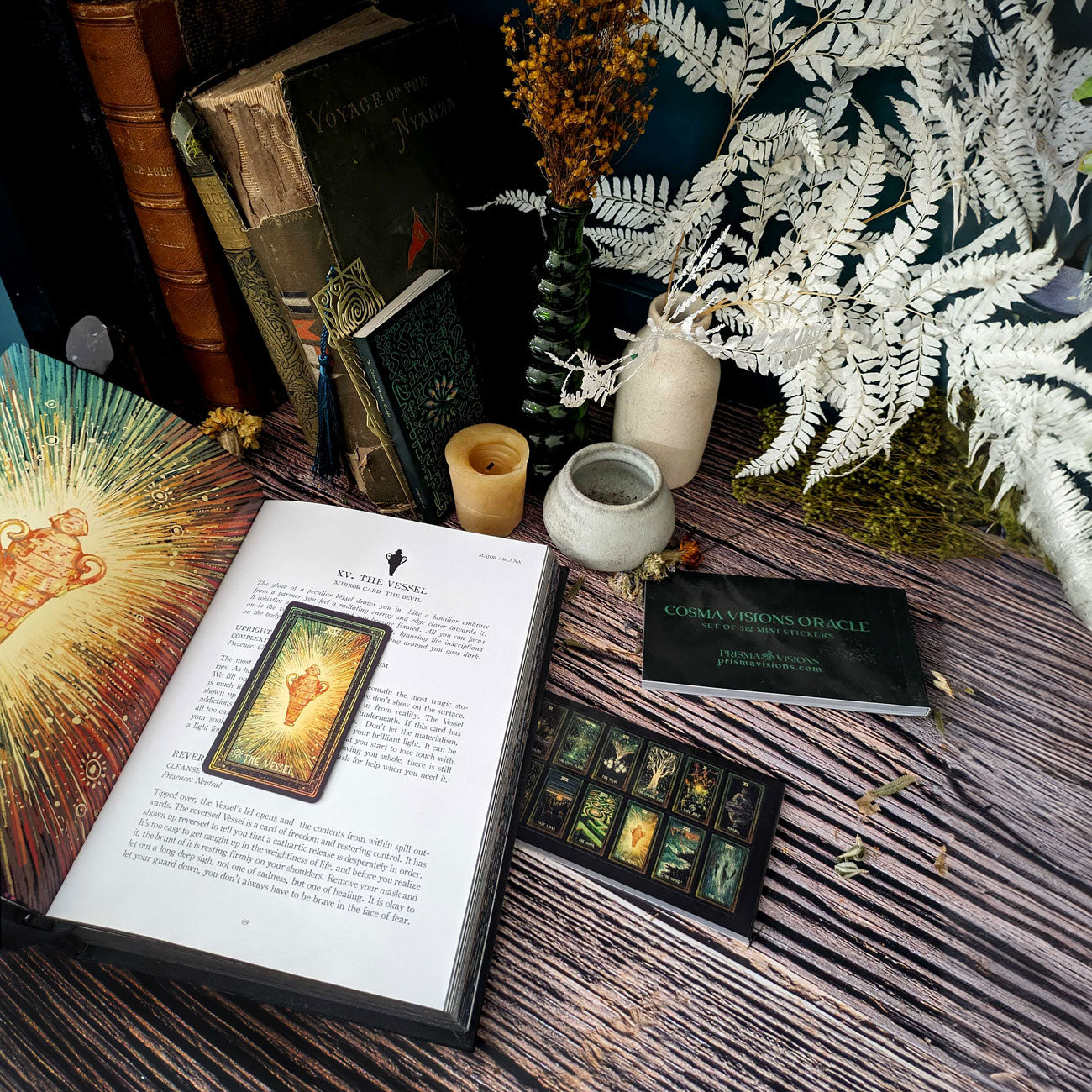 Prisma Visions Tarot sticker book featuring colorful tarot card stickers and artistic designs for creative decorating.